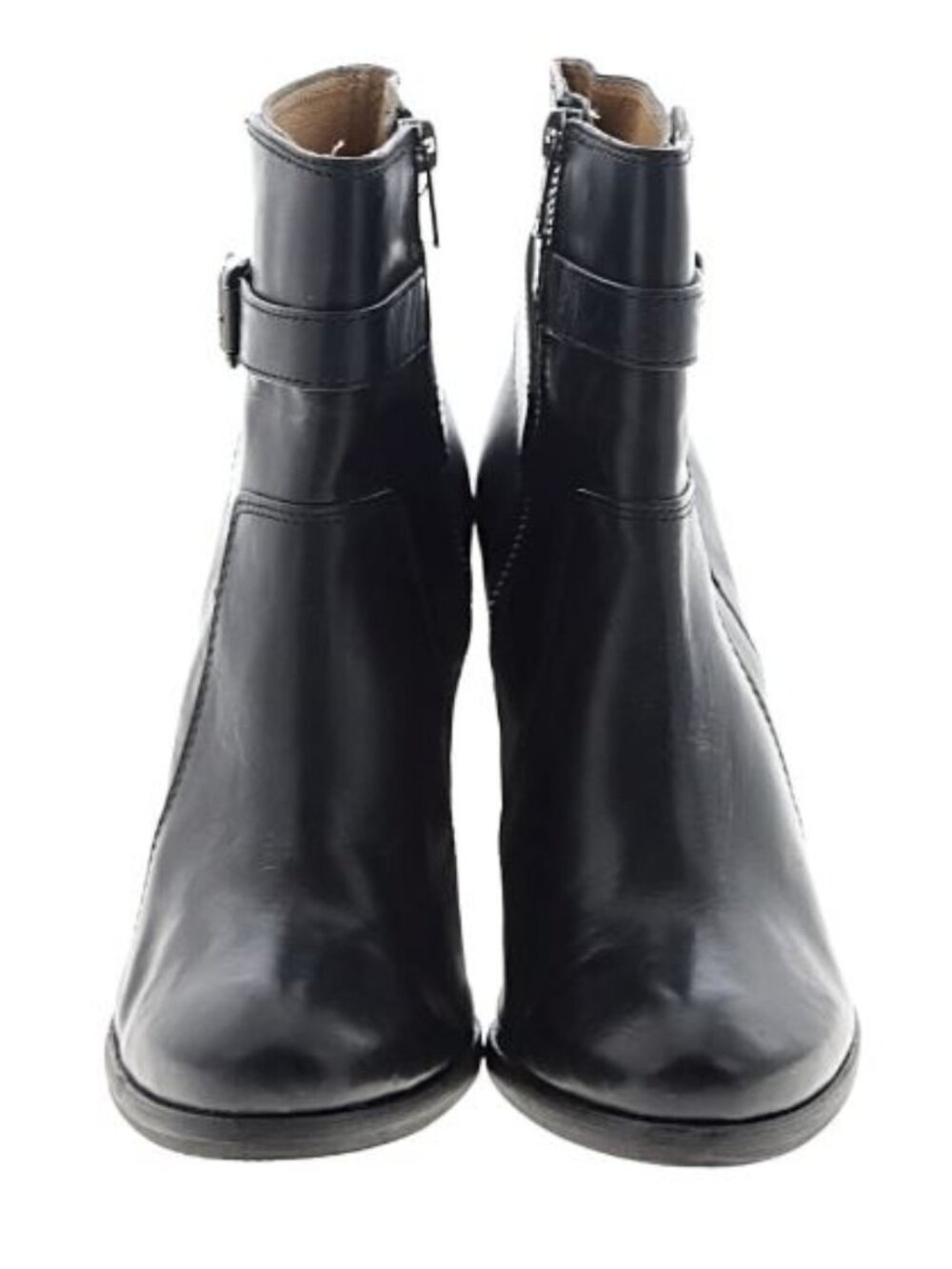 Frye Patty Riding Booties 8.5 Black Leather Ankle Boots Buckle Platform Heeled - Picture 3 of 4